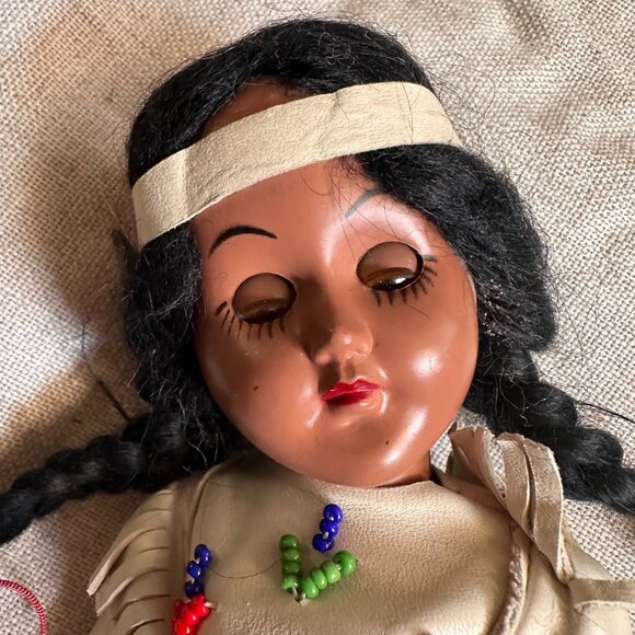 2 Vintage Celluloid Sleepy Eye Ethnic Dolls - Native American - African American - Picture 3 of 13